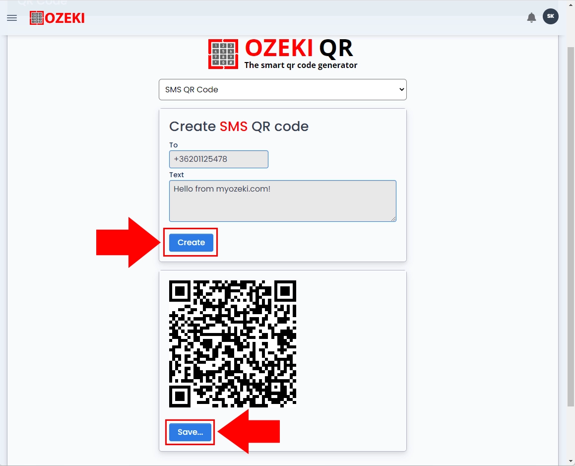 create sms qrcode